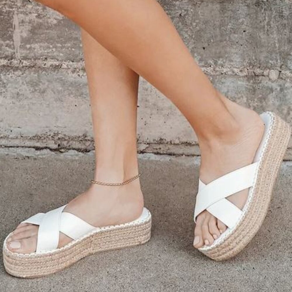 NEW! Lulus Kahli White Flatform Espadrille Sandals